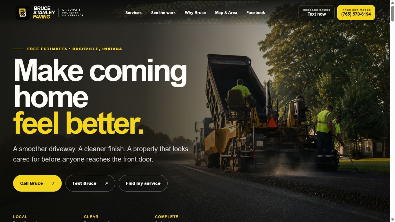 Screenshot of the Bruce Stanley asphalt paving and driveway repair website