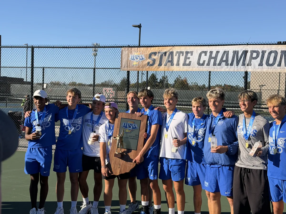 Closer view of the Hamilton Southeastern boys tennis championship team
