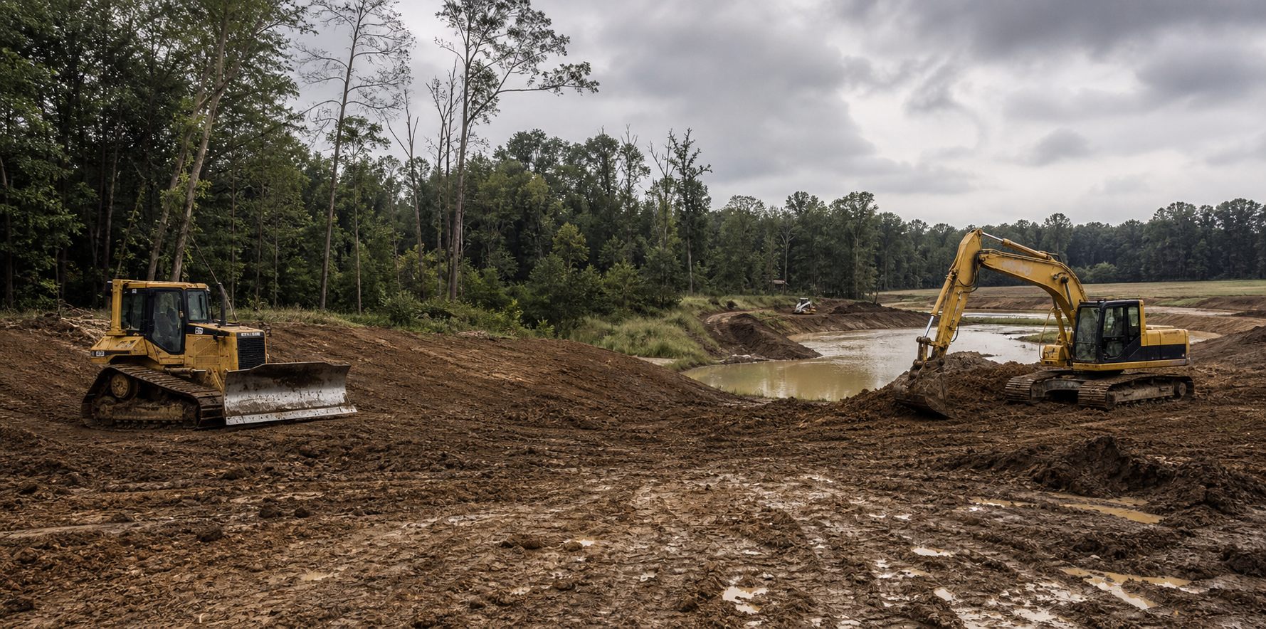 J1S Contracting excavator and dozer working on an Indiana construction site.