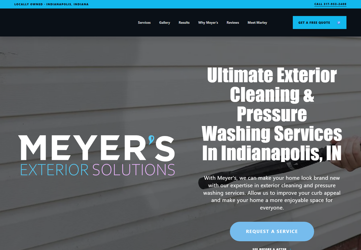 Screenshot of the private, in-development Home Guy Marley and Meyer’s Exterior Solutions homepage design