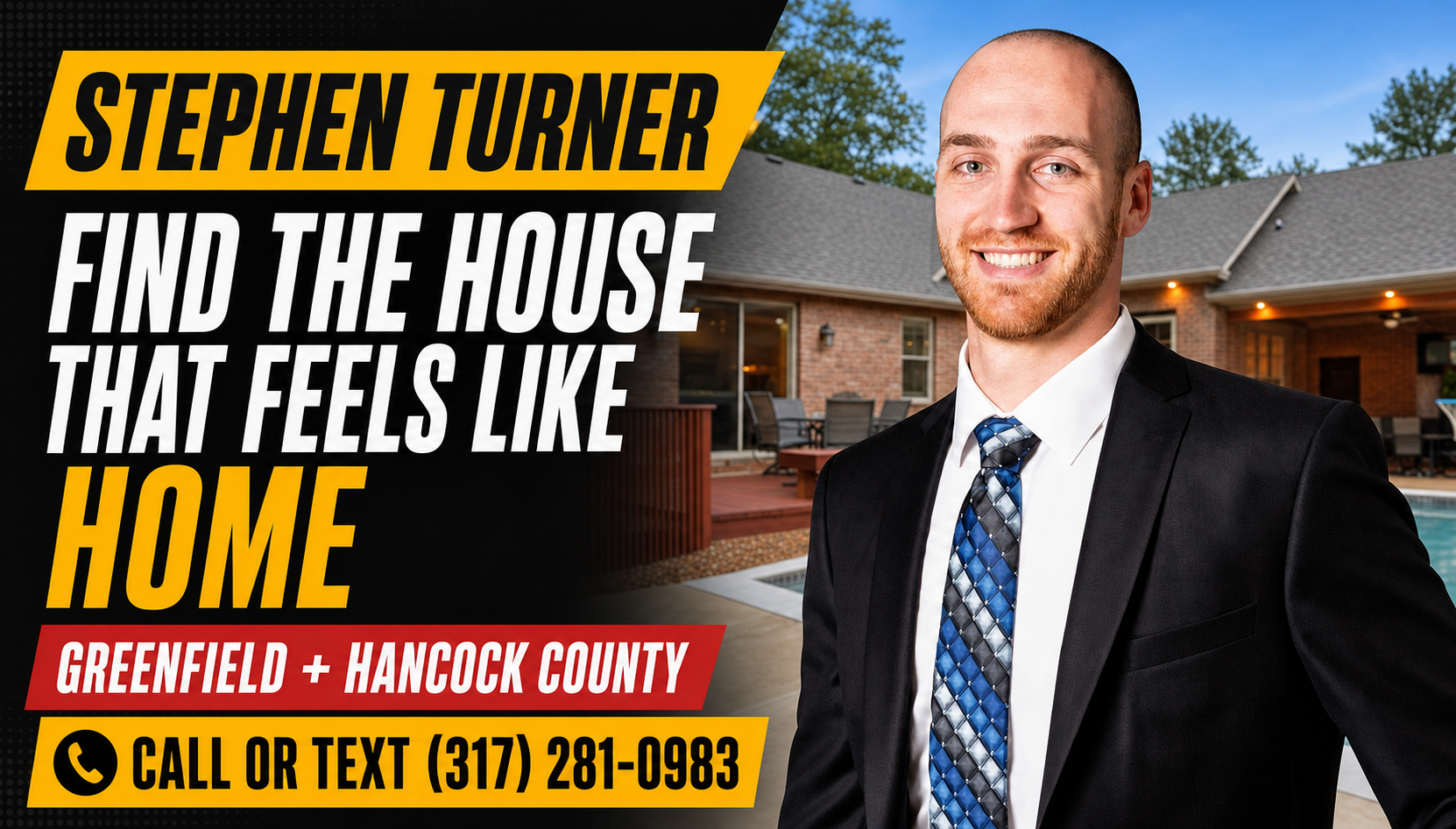 Stephen Turner buyer-focused real estate website demo with his portrait and a Greenfield home