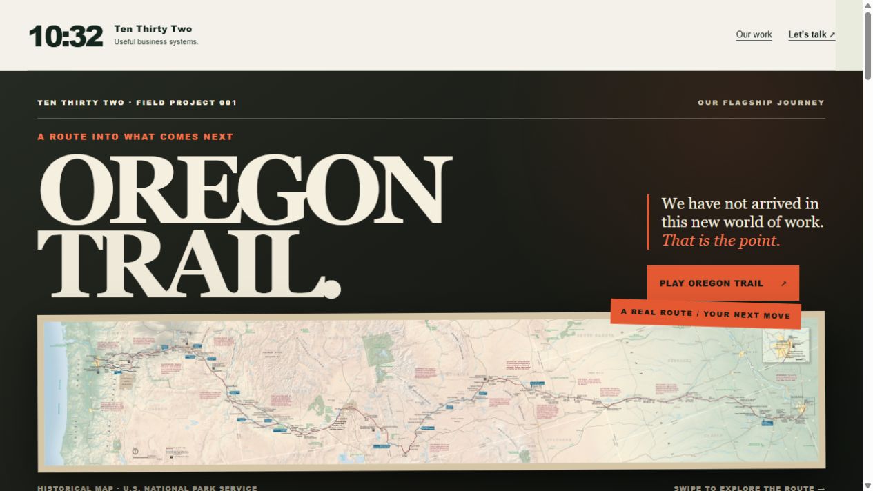 Ten Thirty Two's Oregon Trail campaign cover, with its historic route map